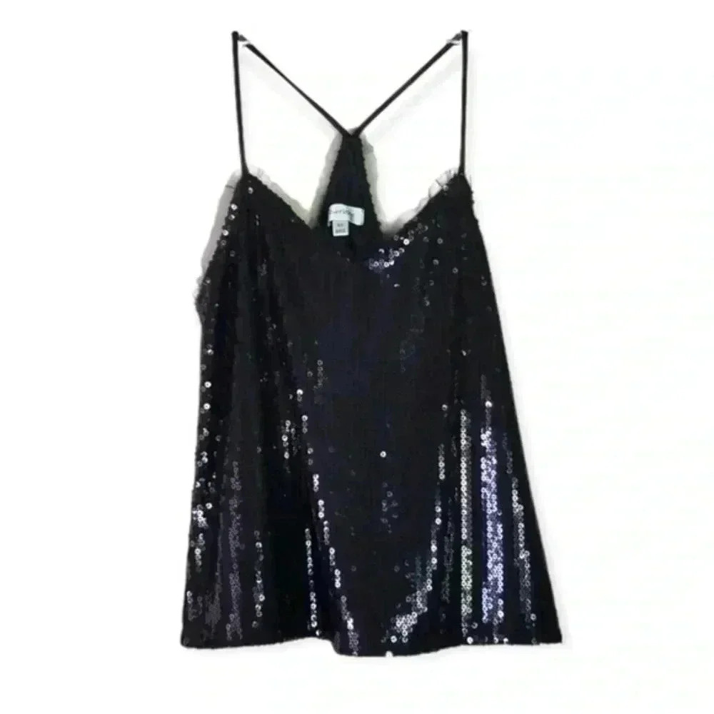 Olsenboye Black Sequined Dressy Racer Back Cami